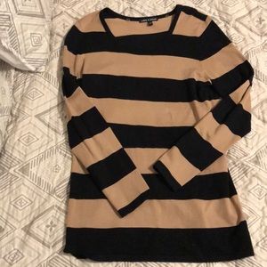 Soft tunic length light brownblack striped sweater